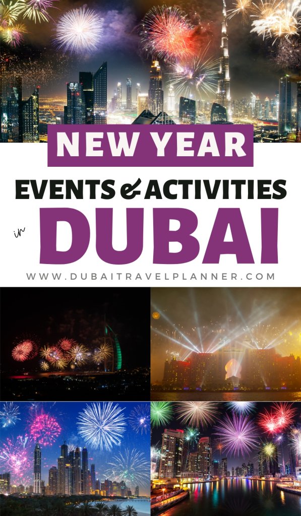Collage of images from Dubai new year celebrations
