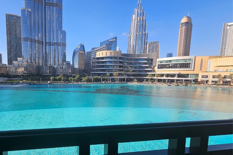 popular Dubai fountain viewing spots include the Time out market balcony from Souk Al Bahar